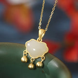 S925 Sterling Silver Hetian Jade Tassel Lucky Safty Lock Necklaces For Women