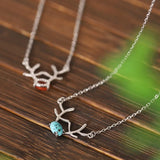 925 Silver Deer Necklace with Red Agate & Turquoise for Women