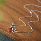 925 Silver Deer Necklace with Red Agate & Turquoise for Women