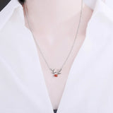 925 Silver Deer Necklace with Red Agate & Turquoise for Women