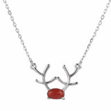 925 Silver Deer Necklace with Red Agate & Turquoise for Women