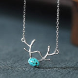 925 Silver Deer Necklace with Red Agate & Turquoise for Women