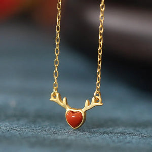 S925 Sterling Silver South Red Agate With You All The Way Deer Necklaces