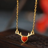 S925 Sterling Silver South Red Agate With You All The Way Deer Necklaces
