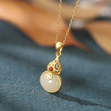 925 Silver South Red Agate Hetian Jade Gourd Necklace Women Wedding Jewelry