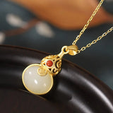 925 Silver South Red Agate Hetian Jade Gourd Necklace Women Wedding Jewelry