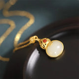 925 Silver South Red Agate Hetian Jade Gourd Necklace Women Wedding Jewelry