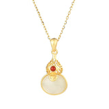 925 Silver South Red Agate Hetian Jade Gourd Necklace Women Wedding Jewelry