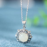 925 Sterling Silver Hetian Jade Chrysanthemum Necklace For Women