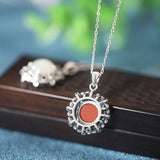 925 Sterling Silver Hetian Jade Chrysanthemum Necklace For Women