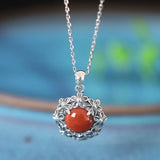925 Sterling Silver Hetian Jade Chrysanthemum Necklace For Women