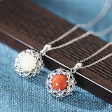 925 Sterling Silver Hetian Jade Chrysanthemum Necklace For Women
