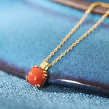 ZFSILVER 925 Silver Red Agate Perfume Bottle Necklace