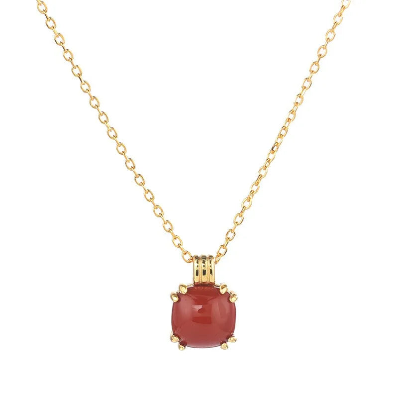 ZFSILVER 925 Silver Red Agate Perfume Bottle Necklace
