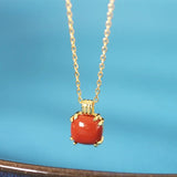 ZFSILVER 925 Silver Red Agate Perfume Bottle Necklace