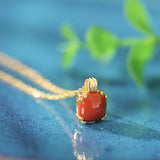 ZFSILVER 925 Silver Red Agate Perfume Bottle Necklace