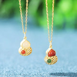 925 Sterling Silver Red Agate Hetian Jade Gourd Necklace Wedding Jewelry