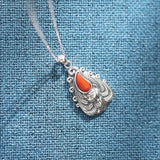 925 Sterling Thai Silver Red Agate Fox Necklace Pendant Wedding Jewelry