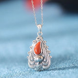 925 Sterling Thai Silver Red Agate Fox Necklace Pendant Wedding Jewelry