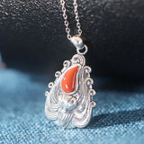 925 Sterling Thai Silver Red Agate Fox Necklace Pendant Wedding Jewelry