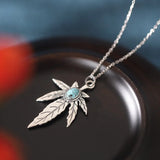 S925 Double Turquoise Maple Leaf Necklace for Women