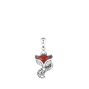 S925 Sterling Thai Silver Red Agate Fox Necklace Pendant