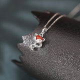 S925 Sterling Thai Silver Red Agate Fox Necklace Pendant