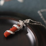 925 Silver South Red Agate Dragon Pillar Necklace Wedding Jewelry