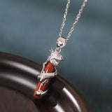 925 Silver South Red Agate Dragon Pillar Necklace Wedding Jewelry