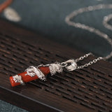925 Silver South Red Agate Dragon Pillar Necklace Wedding Jewelry