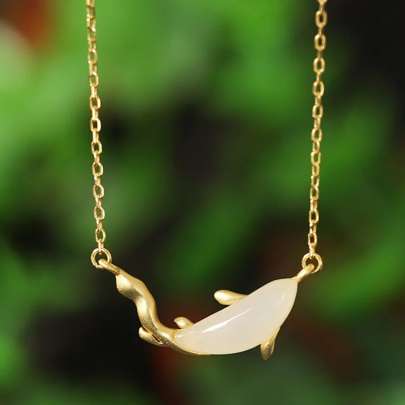 ZFSILVER S925 Hetian Jade Dolphin Necklace for Women