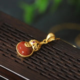 ZFSILVER S925 Sterling Silver Red Agate Hetian Jade Money Gourd Necklace