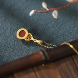 ZFSILVER S925 Sterling Silver Red Agate Hetian Jade Money Gourd Necklace
