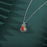 925 Sterling Thai Silver Red Agate Money Lucky Bag Necklace Pendant