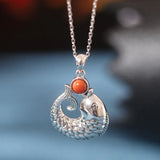 925 Silver Thai South Red Agate Carp Necklace Pendant