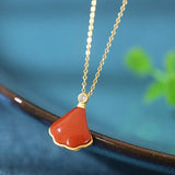 S925 Sterling Silver South Red Agate Fan Skirt Necklace for Women