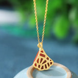 S925 Sterling Silver South Red Agate Fan Skirt Necklace for Women
