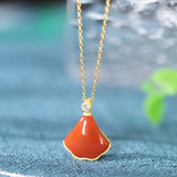 S925 Sterling Silver South Red Agate Fan Skirt Necklace for Women