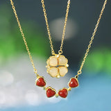 S925 Sterling Silver Hetian Jade South Red Agate 2 Ways Wear Necklace
