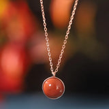925 Silver Red Agate Hetian Jade Star Necklace Wedding Jewelry