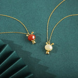 925 Sterling Silver Hetian Jade South Red Agate Long Ear Rabbit Necklace