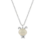 925 Sterling Silver Hetian Jade South Red Agate Long Ear Rabbit Necklace
