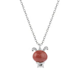 925 Sterling Silver Hetian Jade South Red Agate Long Ear Rabbit Necklace