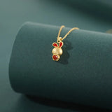 S925 Sterling Silver South Red Agate Heart Rabbit Necklace