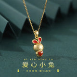 S925 Sterling Silver South Red Agate Heart Rabbit Necklace
