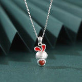 S925 Sterling Silver South Red Agate Heart Rabbit Necklace