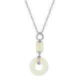 925 Sterling Silver Hetian Jade Lucky Safty Buckle Circle Dangle Necklace