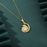 S925 Silver Hetian Jade Moon Rabbit Necklace Women Wedding Charm