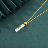 ZFSILVER S925 Sterling Silver Hetian Jade Bamboo Knot Leaf Necklaces
