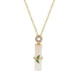 ZFSILVER S925 Sterling Silver Hetian Jade Bamboo Knot Leaf Necklaces